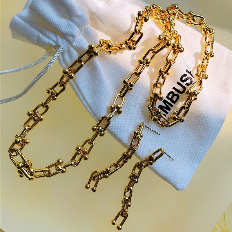 Wholesale Simple U-shaped Horseshoe Buckle Bracelet Necklace and Earrings Set